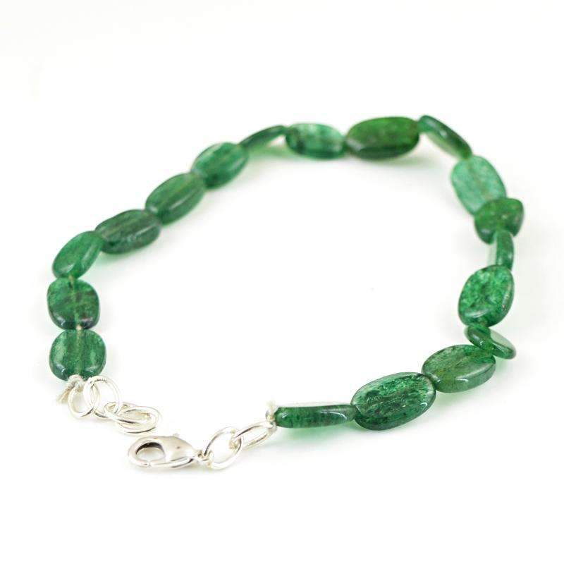 gemsmore:Green Jade Beads Bracelet - Natural Oval Shape