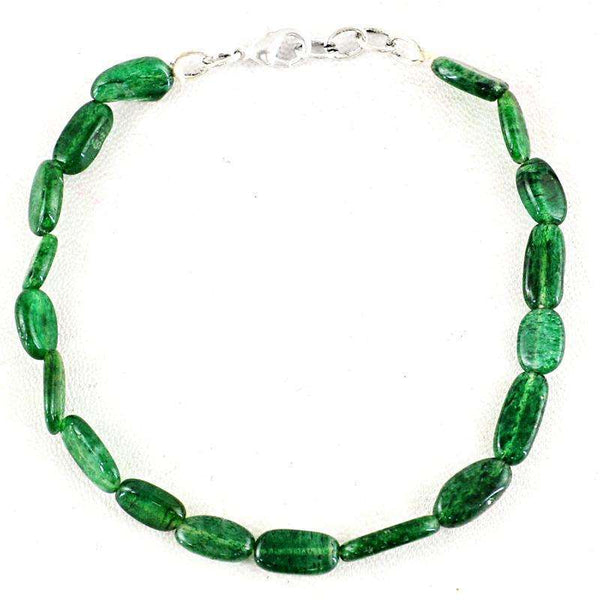 gemsmore:Green Jade Beads Bracelet Natural Oval Shape