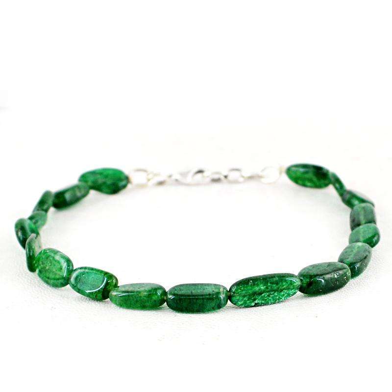 gemsmore:Green Jade Beads Bracelet Natural Oval Shape