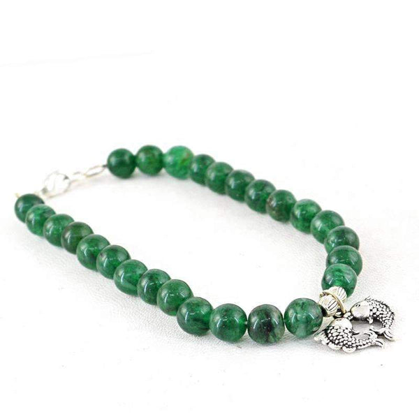 gemsmore:Green Jade Bracelet Natural Untreated Round Shape Charm Beads