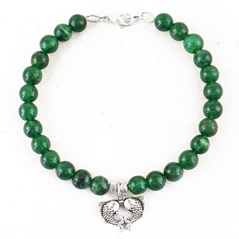 gemsmore:Green Jade Bracelet Natural Untreated Round Shape Charm Beads