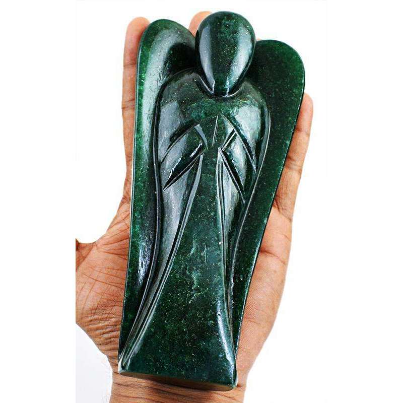 gemsmore:Green Jade Carved Crystal Healing Angel - Museum Size