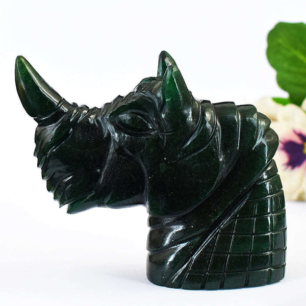 gemsmore:Green Jade Carved Rhino Head