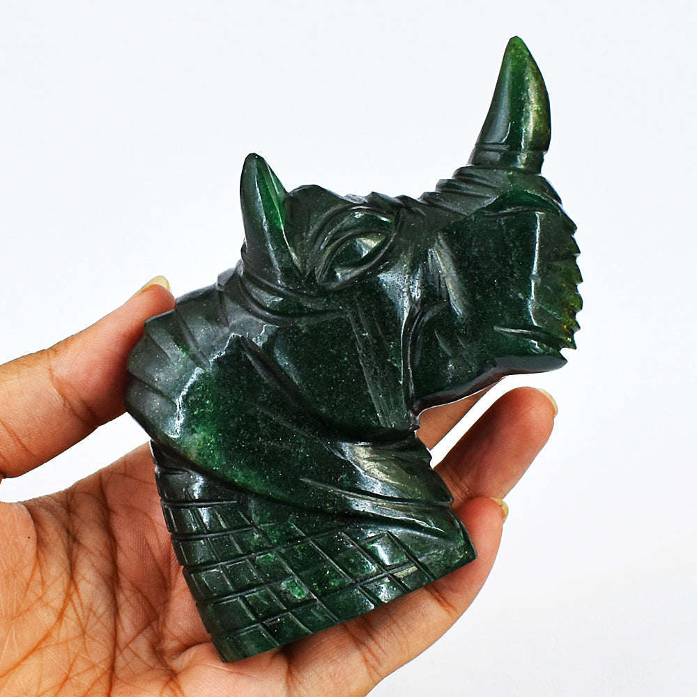 gemsmore:Green Jade Carved Rhino Head