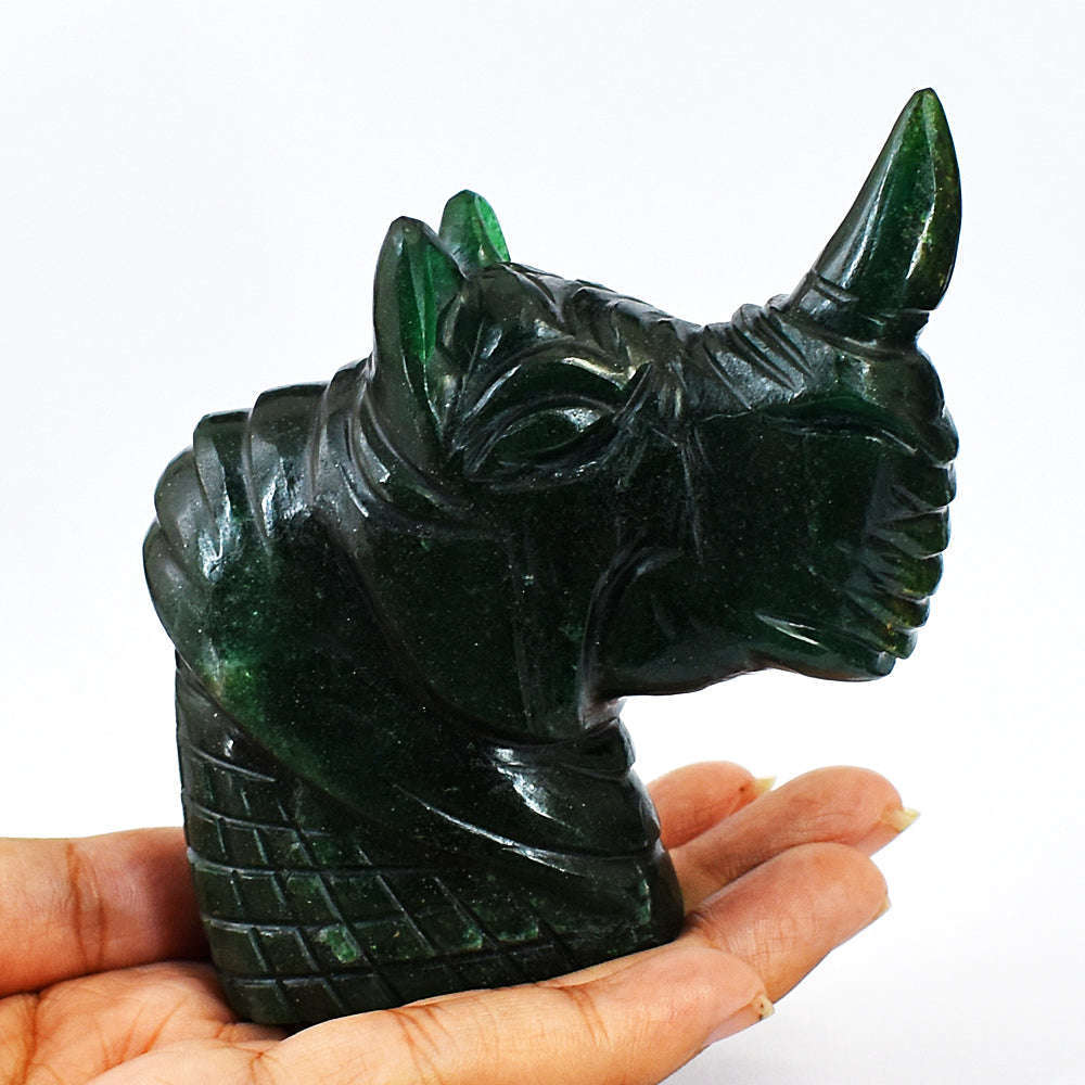 gemsmore:Green Jade Carved Rhino Head
