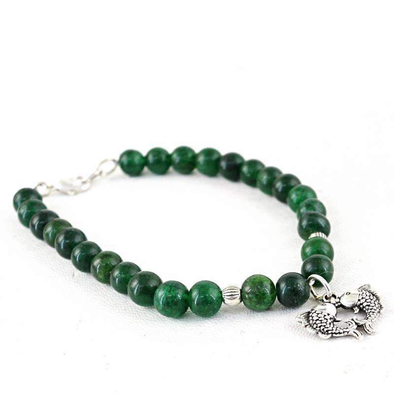 gemsmore:Green Jade Charm Beads Bracelet Natural Round Shape