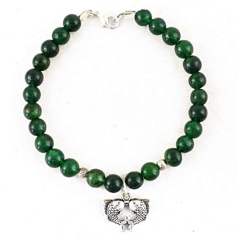gemsmore:Green Jade Charm Beads Bracelet Natural Round Shape