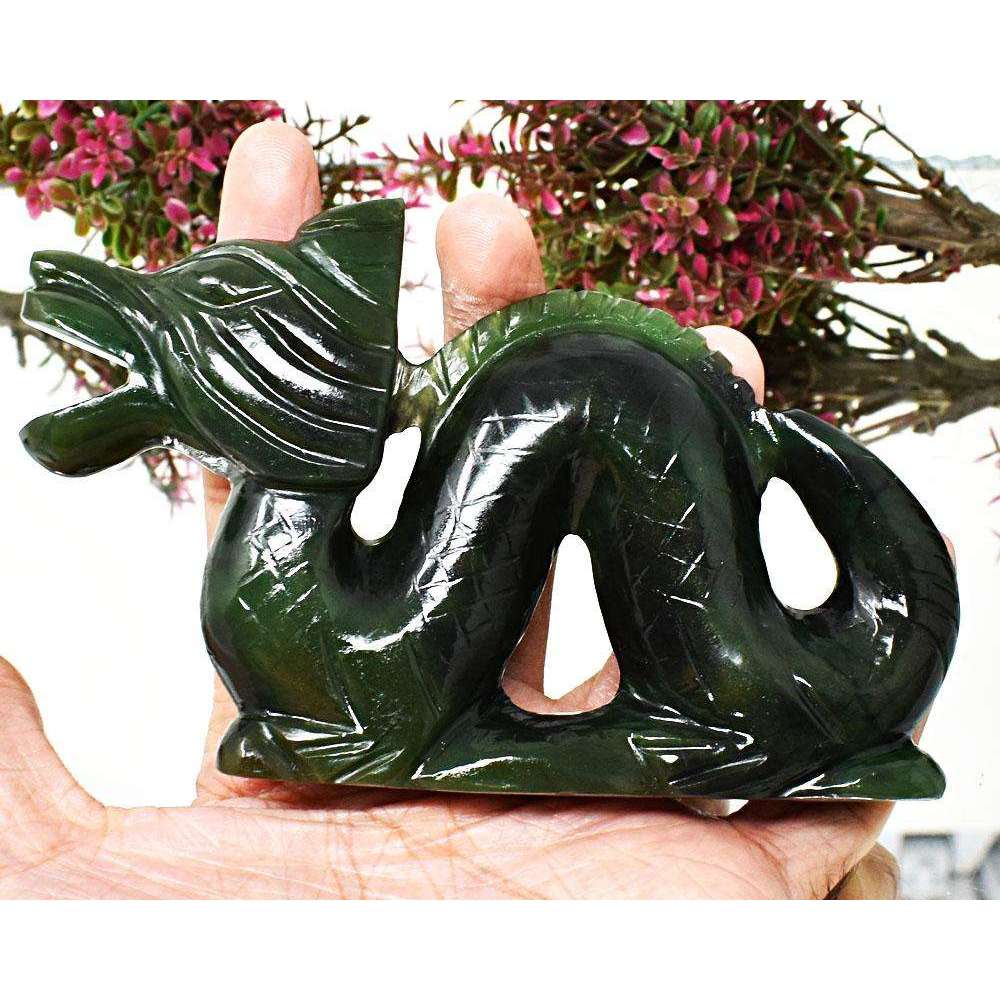 gemsmore:Green Jade Detaitled Hand Carved Dragon