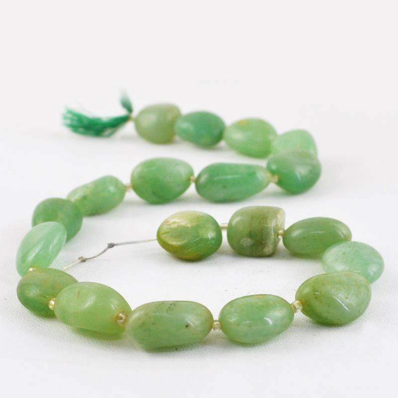 gemsmore:Green Jade Drilled Beads Strand - Natural Untreated