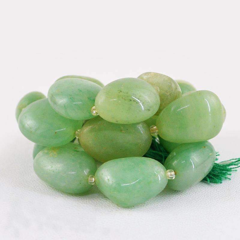 gemsmore:Green Jade Drilled Beads Strand - Natural Untreated