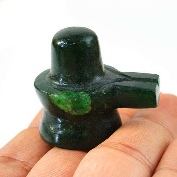 gemsmore:Green Jade Gemstone Carved Hindu Lord Shiva Shivling