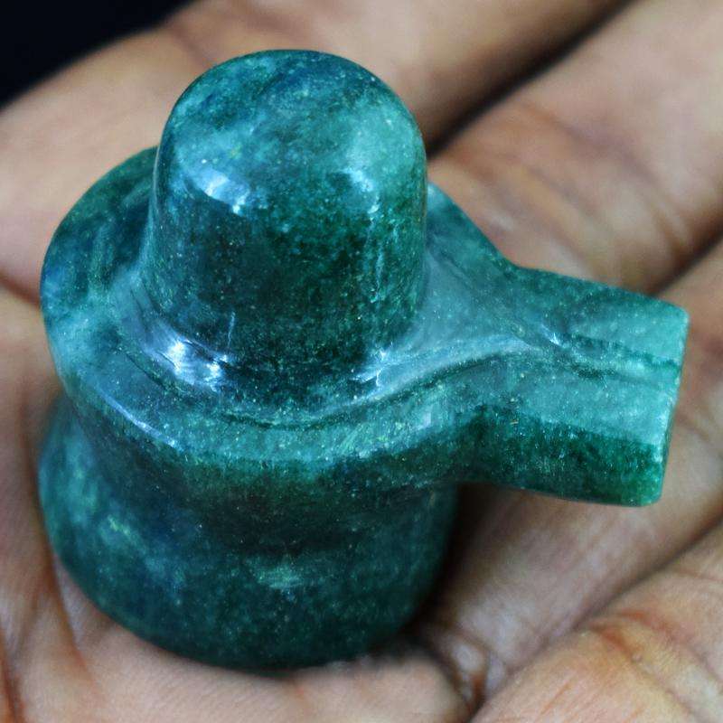 gemsmore:Green Jade Gemstone Carved Lord Shiva Shivling