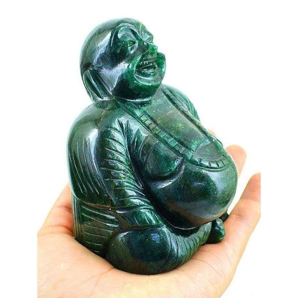 gemsmore:Green Jade Gemstone Hand Carved Laughing Buddha Lucky man Statue