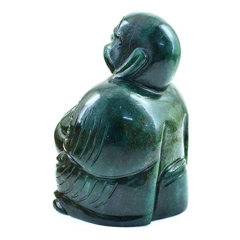 gemsmore:Green Jade Gemstone Hand Carved Laughing Buddha Lucky man Statue