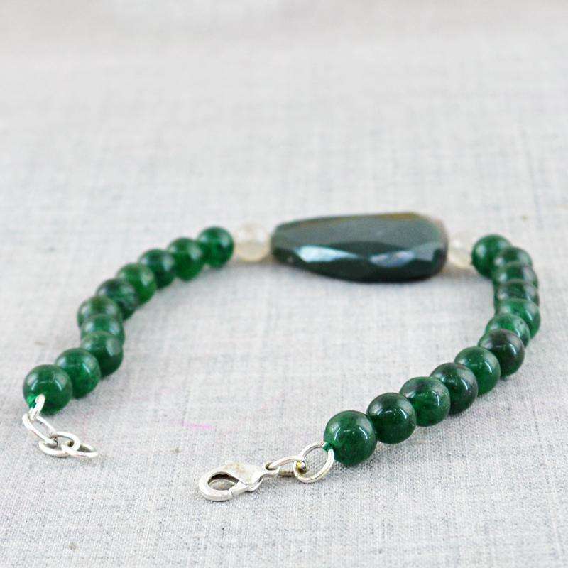 gemsmore:Green Jade & Green Moss Agate Bracelet Natural Round Shape Beads