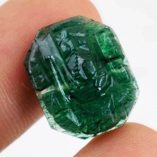 gemsmore:Green Jade Hand Carved Ganesha Engraved Gemstone