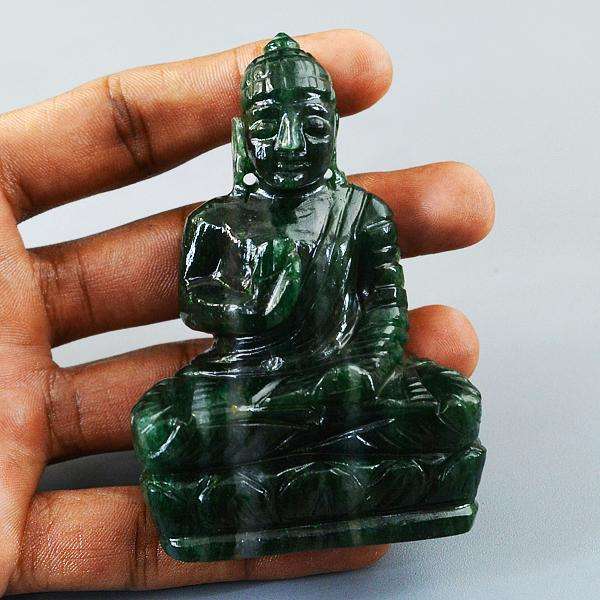 gemsmore:Green Jade Hand Carved Lord Buddha Idol