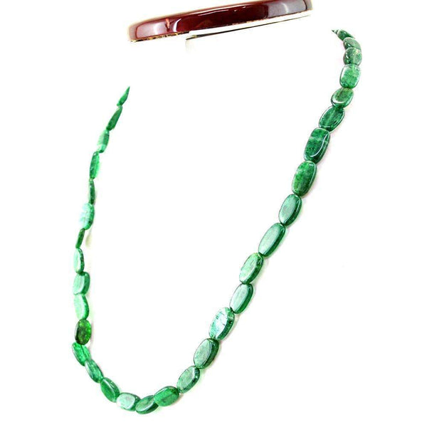 gemsmore:Green Jade Necklace Natural Untreated Oval Shape Beads
