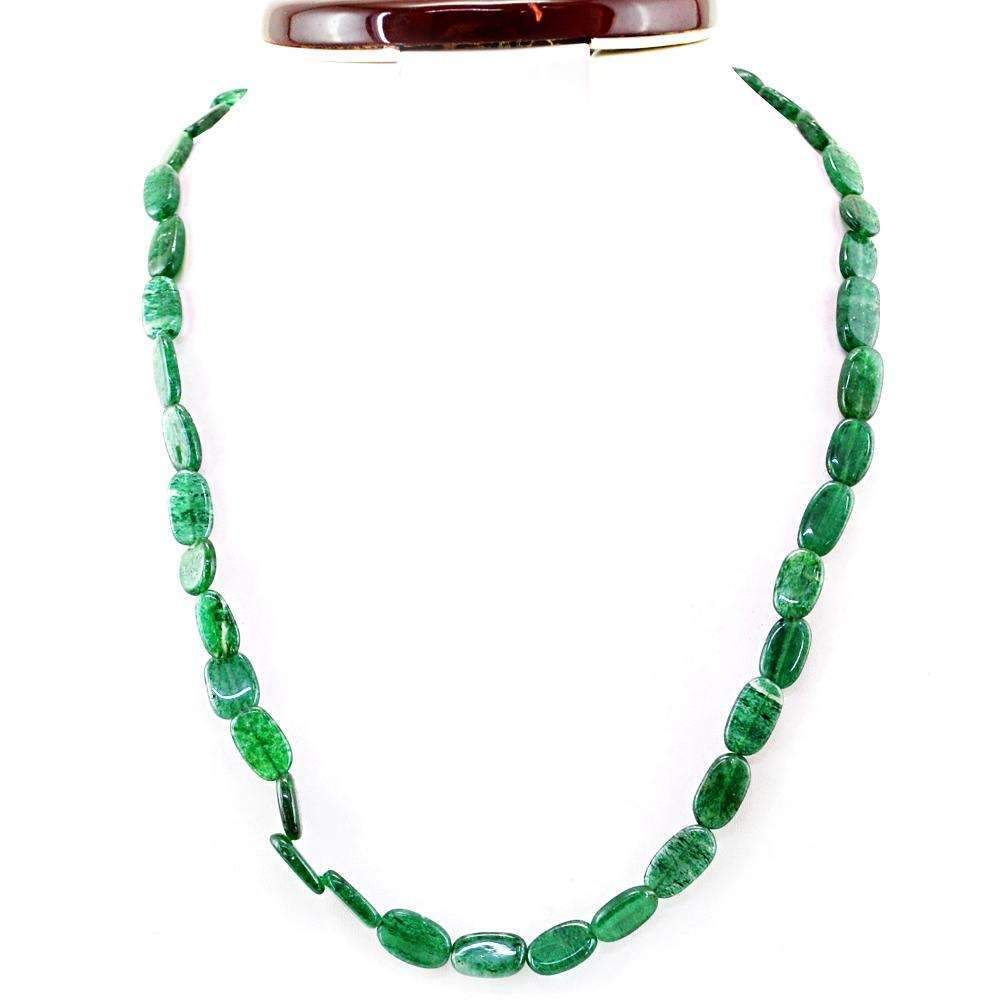 gemsmore:Green Jade Necklace Natural Untreated Oval Shape Beads