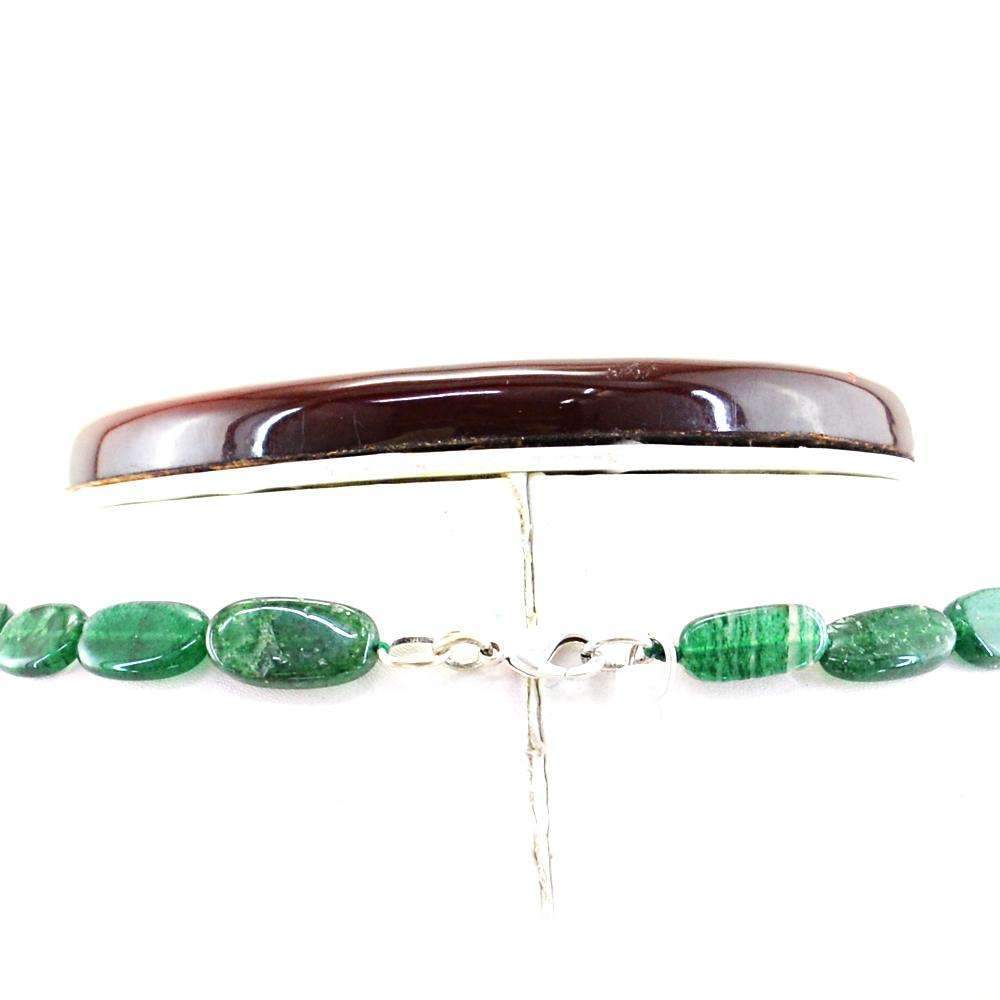 gemsmore:Green Jade Necklace Natural Untreated Oval Shape Beads