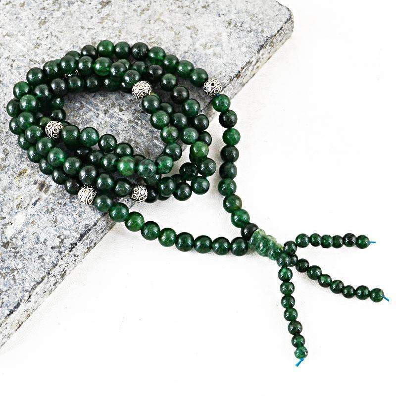 gemsmore:Green Jade Prayer Mala 108 Beads Necklace Natural Round Shape