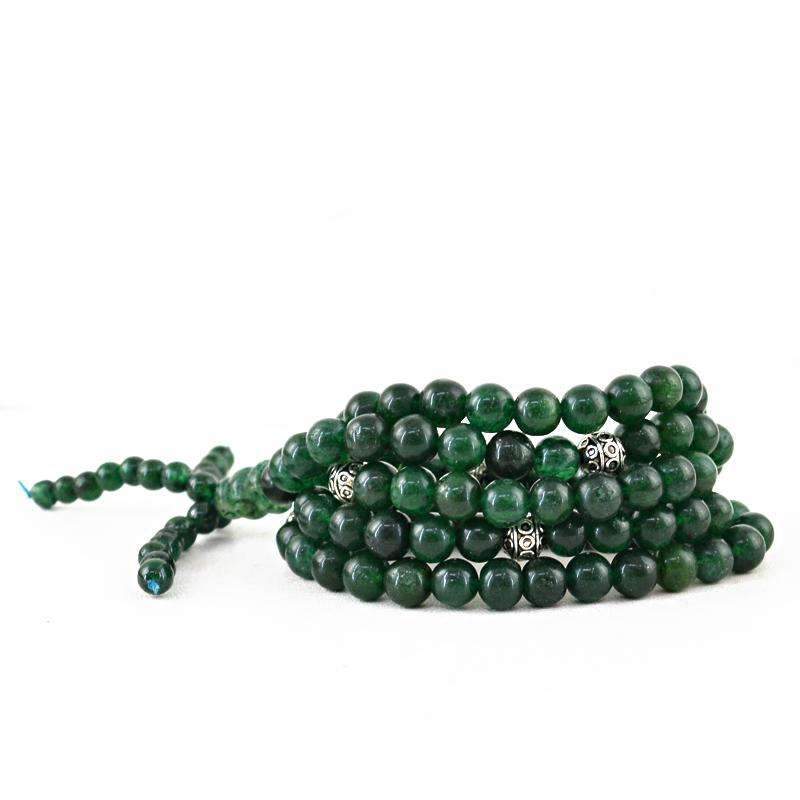 gemsmore:Green Jade Prayer Mala 108 Beads Necklace Natural Round Shape