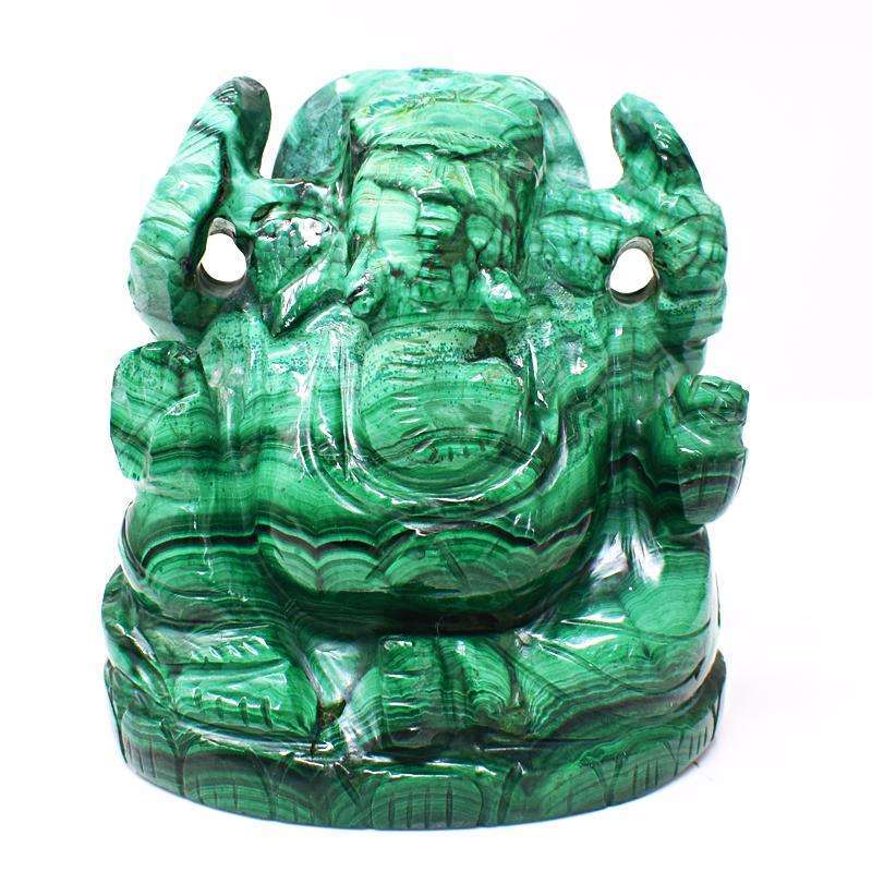 gemsmore:Green Malachite Craftsmen Carved Lord Ganesha Idol
