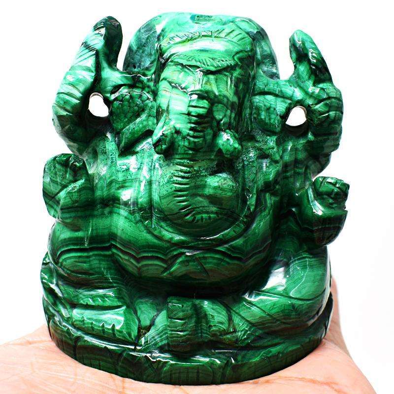 gemsmore:Green Malachite Craftsmen Carved Lord Ganesha Idol