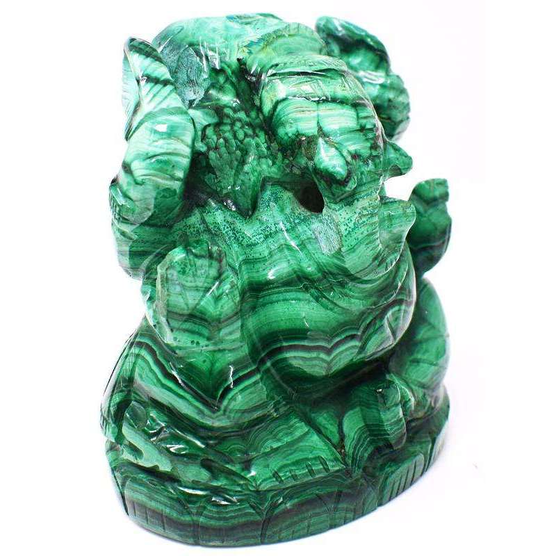 gemsmore:Green Malachite Craftsmen Carved Lord Ganesha Idol