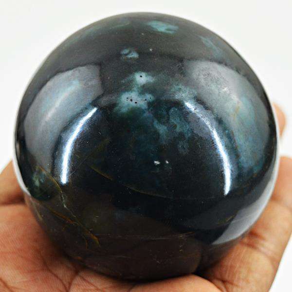 gemsmore:Green Moss Agate Carved Healing Sphere - Genuine