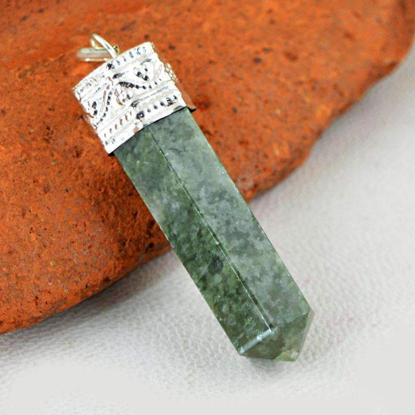 gemsmore:Green Moss Agate Healing Point Pendant Natural Untreated