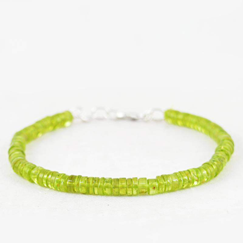 gemsmore:Green Peridot Bracelet Natural Round Shape Beads