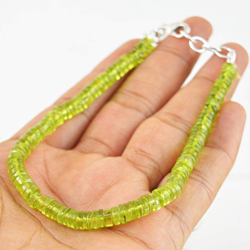 gemsmore:Green Peridot Bracelet Natural Round Shape Beads