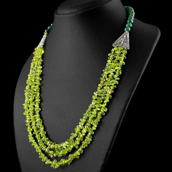 gemsmore:Green Peridot & Green Jade Necklace Natural 3 Strand Untreated Beads