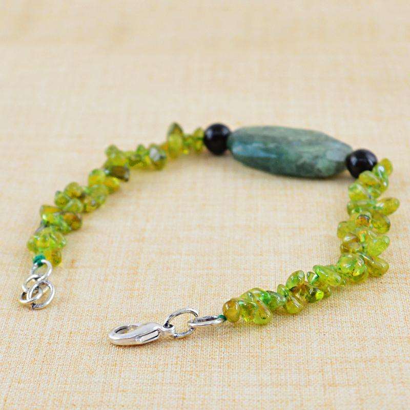gemsmore:Green Peridot & Green Moss Agate Bracelet Natural Untreated Beads