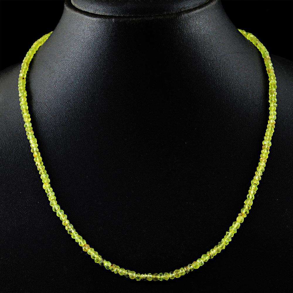 gemsmore:Green Peridot Necklace Natural Round Shape Faceted Beads
