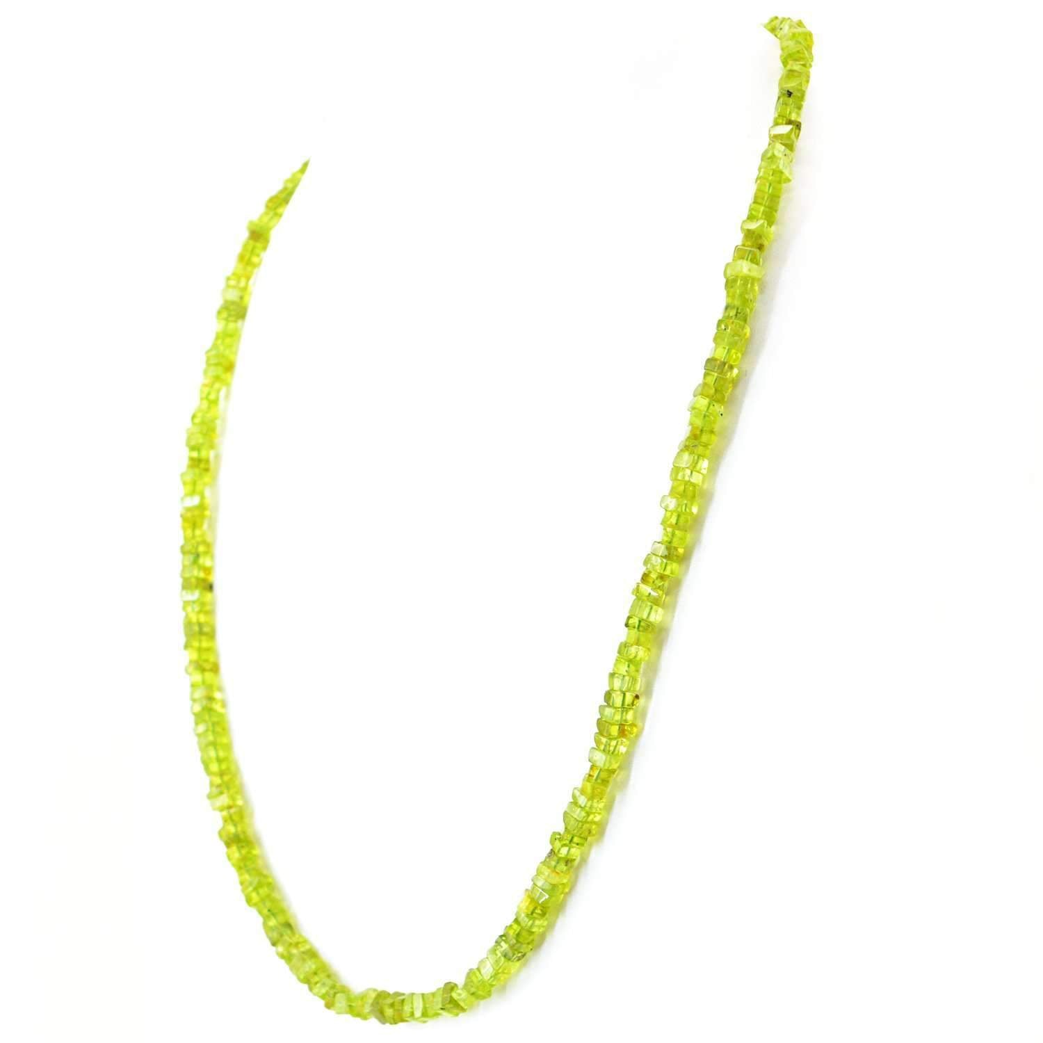 gemsmore:Green Peridot Necklace Natural Single Strand Untreated Beads