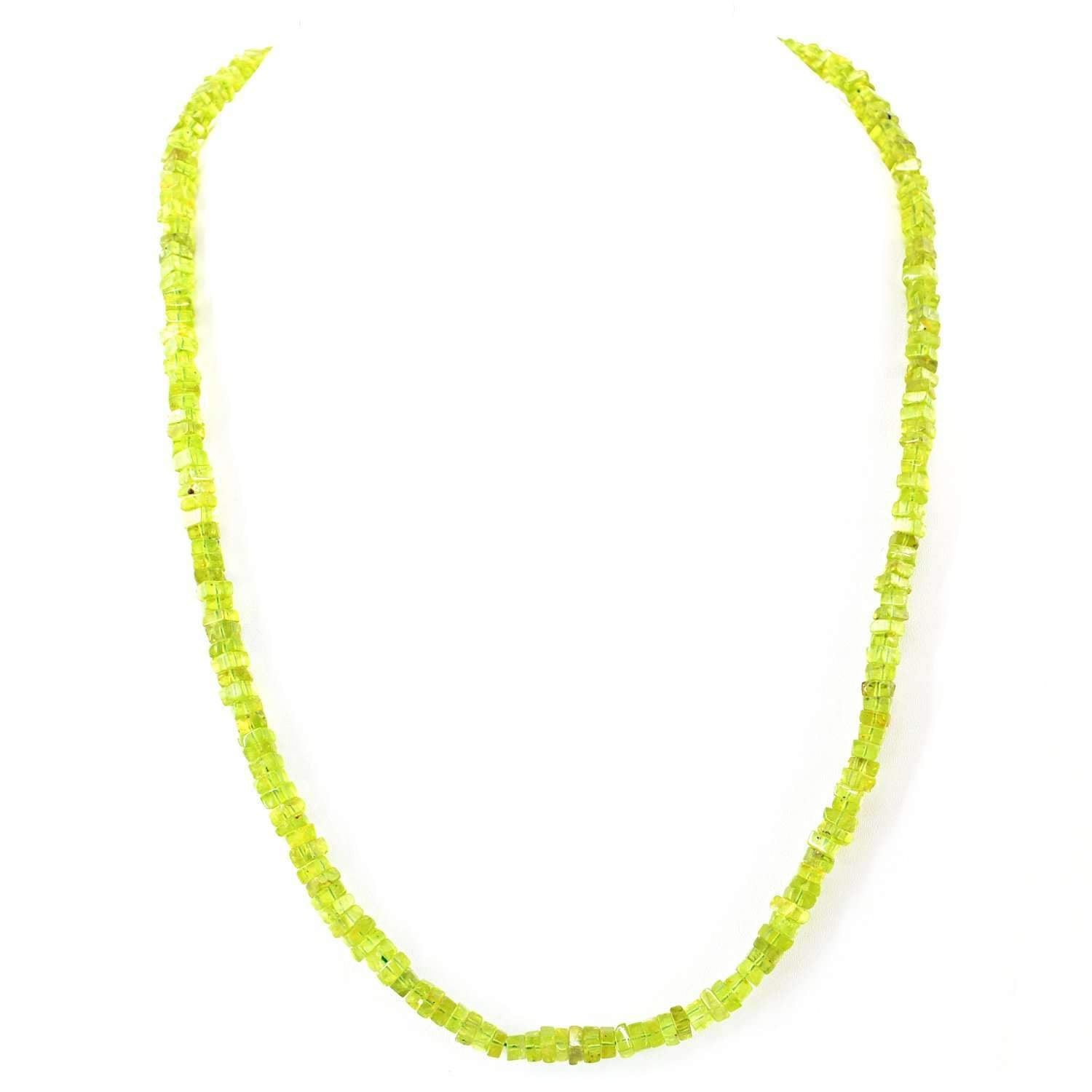 gemsmore:Green Peridot Necklace Natural Single Strand Untreated Beads