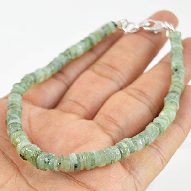 gemsmore:Green Phrenite Bracelet Natural Round Shape Beads