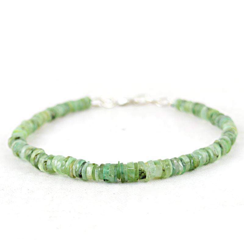 gemsmore:Green Phrenite Bracelet Natural Round Shape Beads