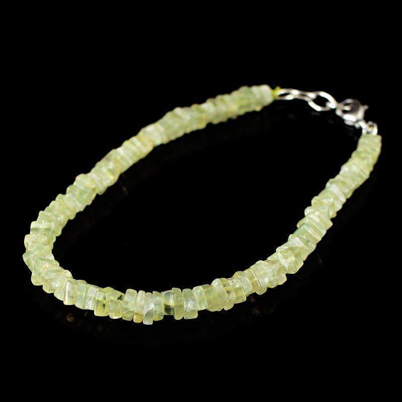 gemsmore:Green Phrenite Bracelet Natural Untreated Beads