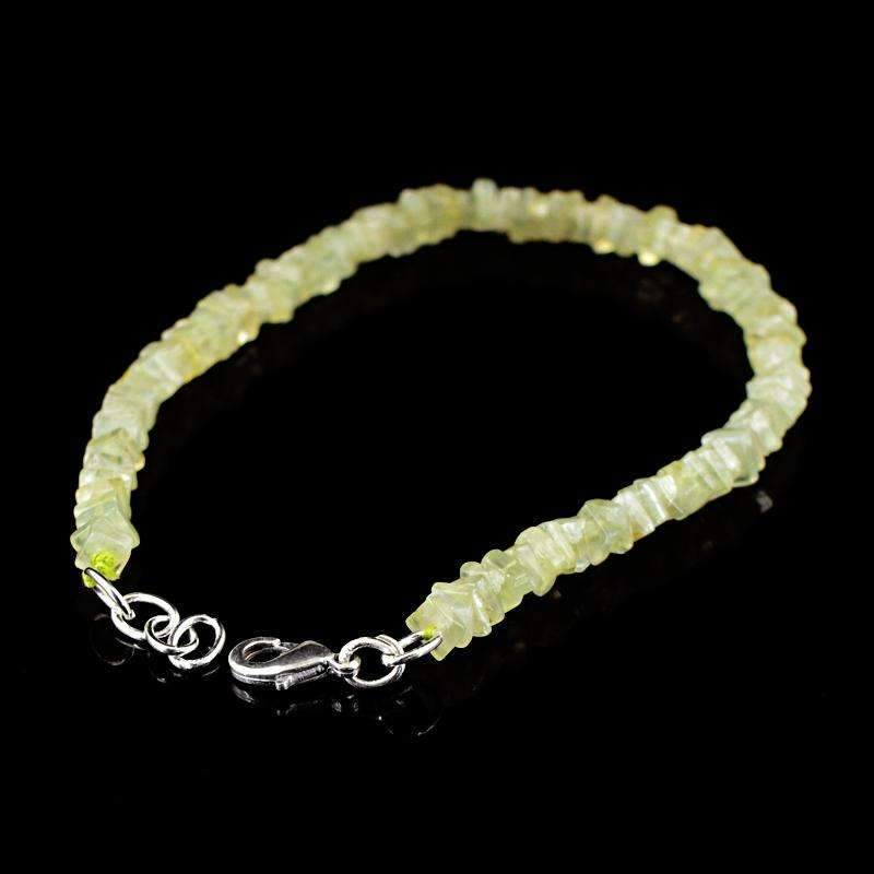 gemsmore:Green Phrenite Bracelet Natural Untreated Beads