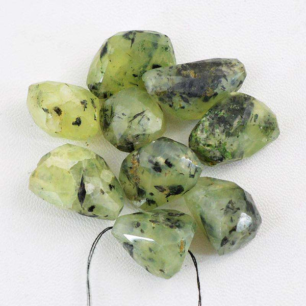 gemsmore:Green Phrenite Drilled Beads Lot Natural Unheated Faceted