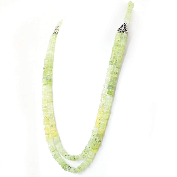 gemsmore:Green Phrenite Necklace Natural 2 Strand Unheated Beads - Lowest Price