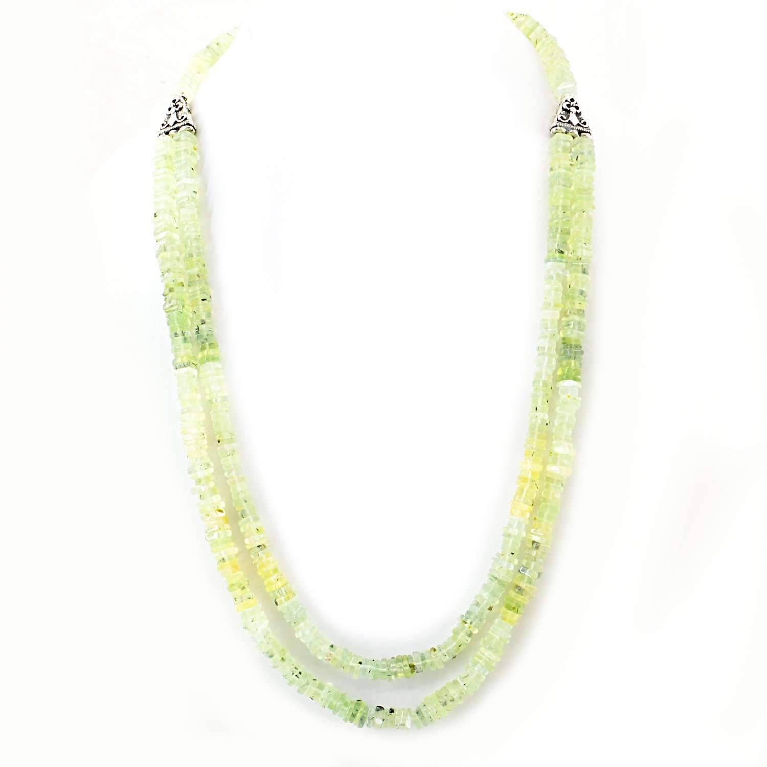 gemsmore:Green Phrenite Necklace Natural 2 Strand Unheated Beads - Lowest Price