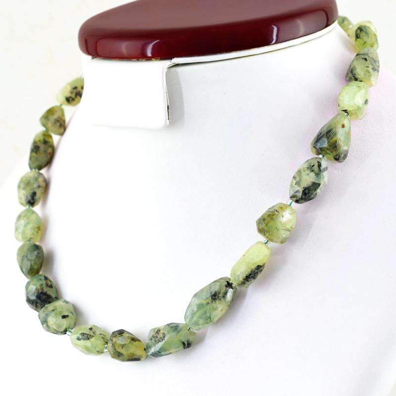 gemsmore:Green Phrenite Necklace Natural Faceted Untreated Beads
