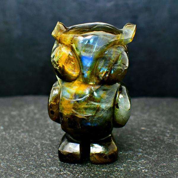 gemsmore:Hand Carved Amazing Flash Labardorite Owl Gemstone - Genuine