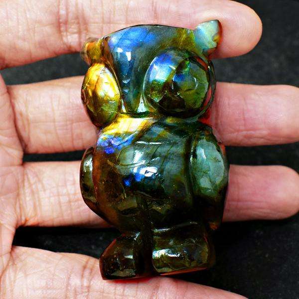 gemsmore:Hand Carved Amazing Flash Labardorite Owl Gemstone - Genuine