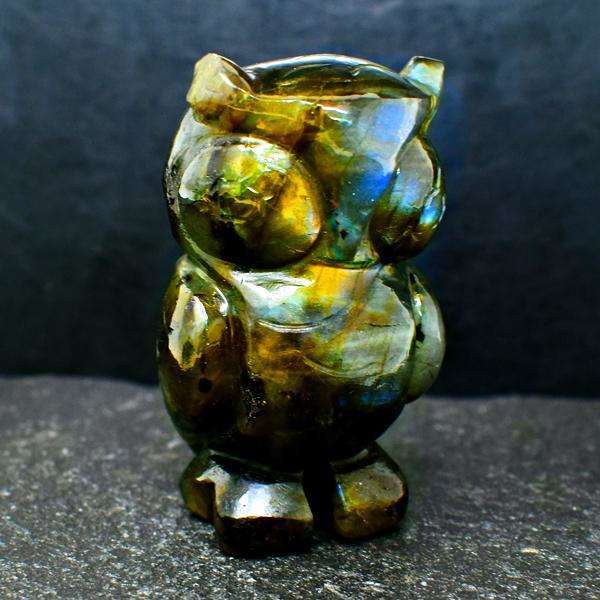 gemsmore:Hand Carved Amazing Flash Labardorite Owl Gemstone - Genuine