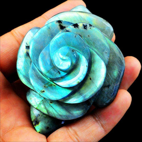 gemsmore:Hand carved Amazing Flash Labradorite Gemstone Rose